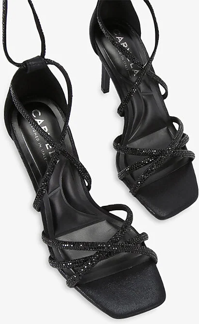 Womens Black Paparazzi Tie Crystal-Embellished Faux-Leather Heels Eur 38/5 Uk Women - Image 2