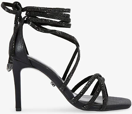 Womens Black Paparazzi Tie Crystal-Embellished Faux-Leather Heels Eur 38/5 Uk Women