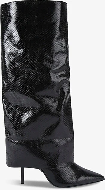 Womens Black Passion Cuff Pointed-Toe Heeled Faux Leather Boots Eur 36 / 3 Uk Women