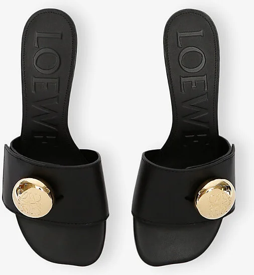 Womens Black Pebble 45 Heeled Leather Slides Eur 37 / 4 Uk Women - Image 2