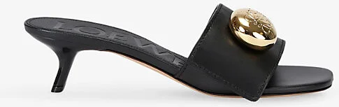 Womens Black Pebble 45 Heeled Leather Slides Eur 37 / 4 Uk Women