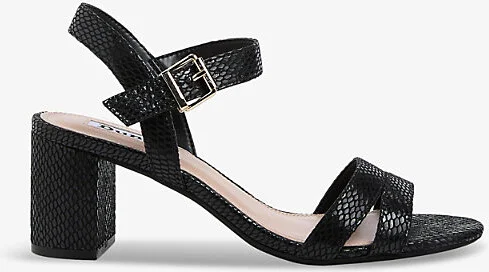 Womens Black-Plain Synthetic Merisa Buckle-Embellished Faux-Leather Heeled Sandals Eur 39 / 6 Uk Women