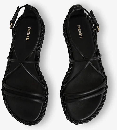 Womens Black Plait Braided Leather Flat Sandals Eur 39 / 6 Uk Women - Image 2