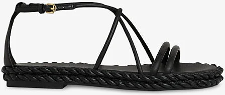 Womens Black Plait Braided Leather Flat Sandals Eur 39 / 6 Uk Women