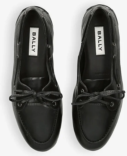 Womens Black Plume Leather Boat Shoes Eur 38/5 Uk Women - Image 2