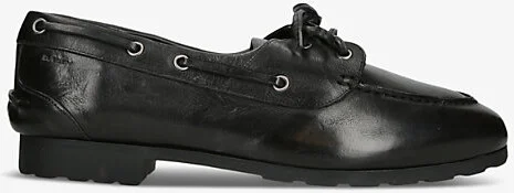 Womens Black Plume Leather Boat Shoes Eur 38/5 Uk Women