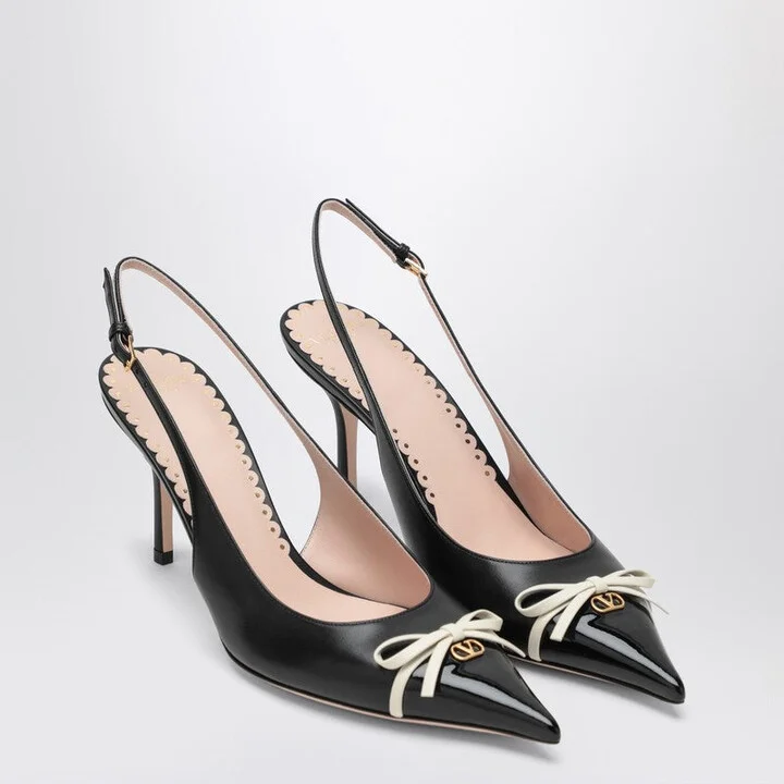 Women's Black Pointed Slingback With Bow