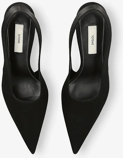 Womens Black Pointed-Toe Satin Slingback Heels Eur 41 / 8 Uk Women - Image 2