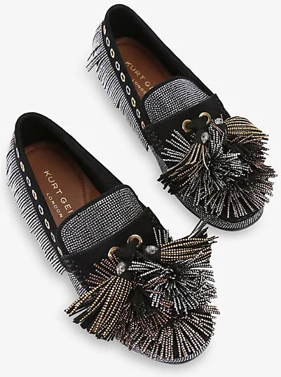 Womens Black Pom Pom Suede Moccasins Eur 37 / 4 Uk Women - Image 2