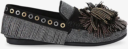 Womens Black Pom Pom Suede Moccasins Eur 37 / 4 Uk Women