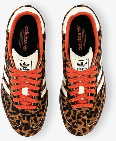 Womens Black Preloved Red Cream Samba Og Leopard-Print Leather Low-Top Trainers Eur 38/5 Uk Women - Image 2
