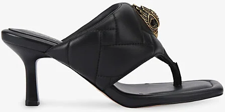 Womens Black Puff Leather Heeled Sandals Eur 36 / 3 Uk Women