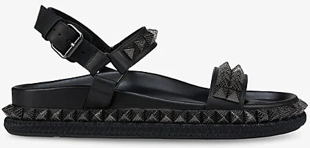 Womens Black Pyrabizz Waxed-Leather Flat Sandals Eur 39 / 6 Uk Women
