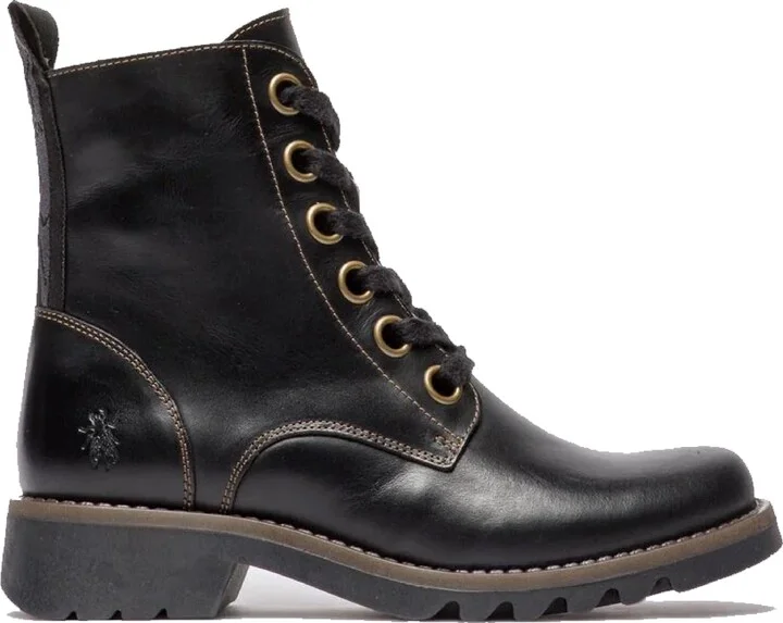 Womens Black RAGI539 Casual Rug Leather Lace-up Ankle Boots
