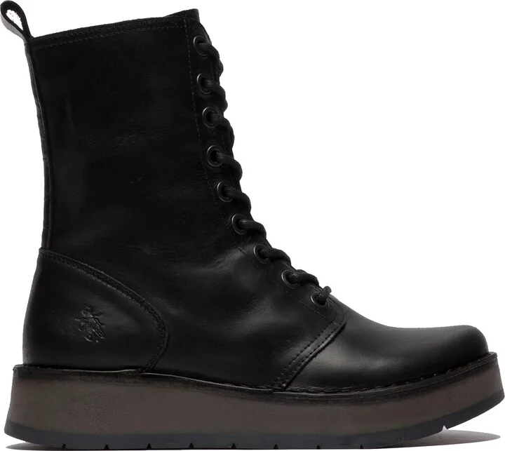 Womens Black RAMI043 Casual Leather Lace-up Ankle Dress Boots