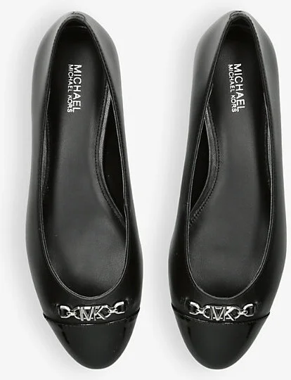 Womens Black Rebecca Chain-Link Leather Ballet Flats 3 - Image 2