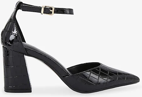 Womens Black Refined Crocodile-Embossed Faux-Leather Courts Eur 38/5 Uk Women
