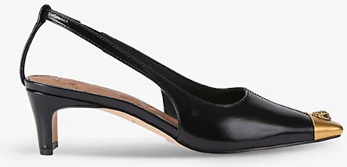 Womens Black Regent Low Open-Toe Leather Heeled Slingback Courts Eur 40 / 7 Uk Women