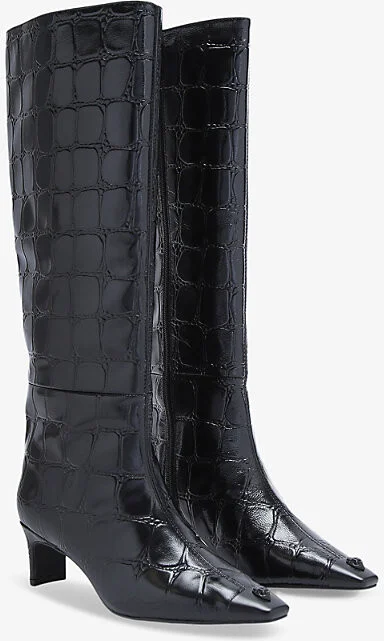 Womens Black Regent Toe-Cap Heeled Patent-Leather Knee-High Boots Eur 42/ 9 Uk Women - Image 2