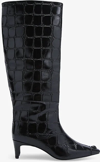 Womens Black Regent Toe-Cap Heeled Patent-Leather Knee-High Boots Eur 42/ 9 Uk Women