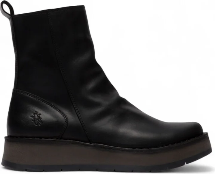 Womens Black RENO053FLY Leather Zip Up Platform Comfort Ankle Boots