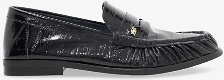 Womens Black Rept Print Leather Grisella Ruched Leather Penny Loafers Eur 40 / 7 Uk Women