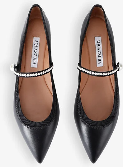 Womens Black Romy Pearl-Embellished Leather Ballet Flats Eur 41 / 8 Uk Women - Image 2