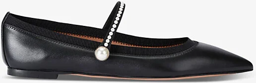 Womens Black Romy Pearl-Embellished Leather Ballet Flats Eur 41 / 8 Uk Women