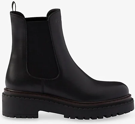 Womens Black Round-Toe Lugged-Sole Leather Chelsea Boots Eur 36.5 / 3.5 Uk Women