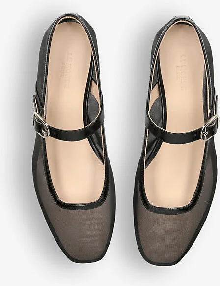 Womens Black Round-Toe Trimmed Mesh and Patent-Leather Mary Jane Courts Eur 41 / 8 Uk Women - Image 2