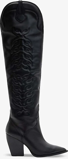 Womens Black Roxanne Knee-High Western Leather Boots 2