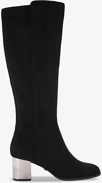 Womens Black Royale Block-Heel Faux-Suede Knee-High Boots Eur 41 / 8 Uk Women