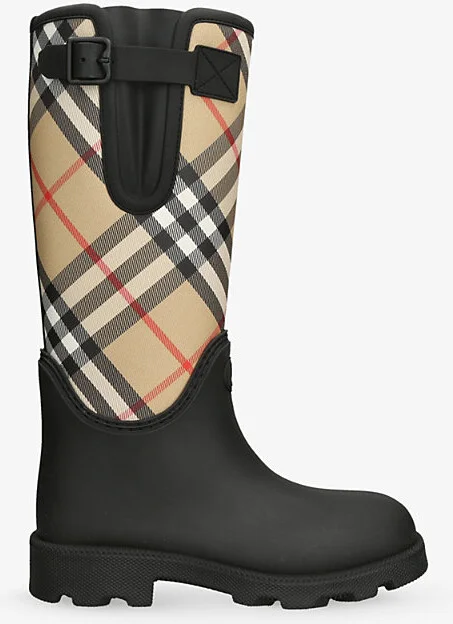 Womens Black Rubber Marsh Stamp High Boots​ Eur 40 / 7 Uk Women