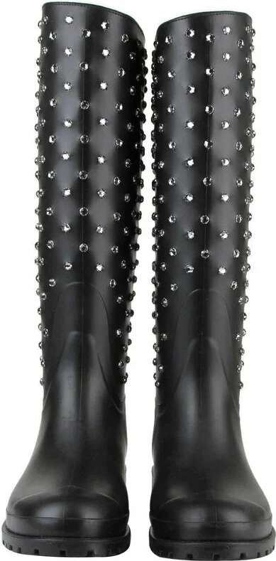 Women's Black Rubber Rain Boots With Crystal Studs (35 EU / 5 US) - Image 3