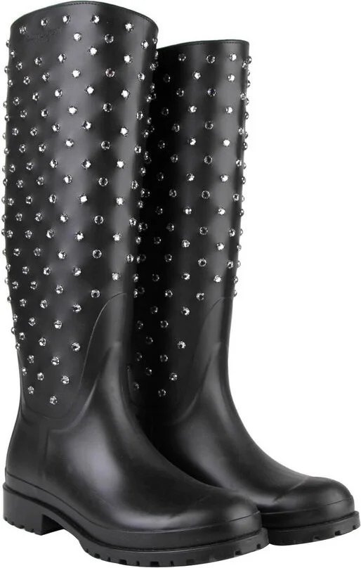 Women's Black Rubber Rain Boots With Crystal Studs (35 EU / 5 US) - Image 4