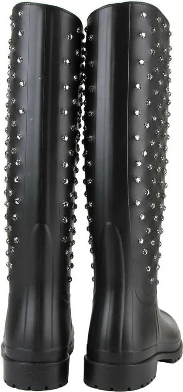 Women's Black Rubber Rain Boots With Crystal Studs (35 EU / 5 US) - Image 5