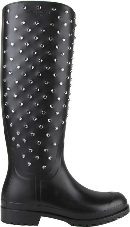 Women's Black Rubber Rain Boots With Crystal Studs (35 EU / 5 US) - Image 6