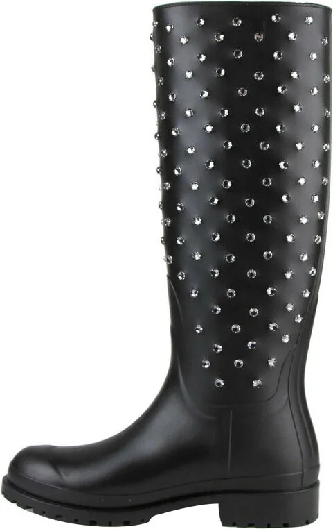 Women's Black Rubber Rain Boots With Crystal Studs (35 EU / 5 US) - Image 7