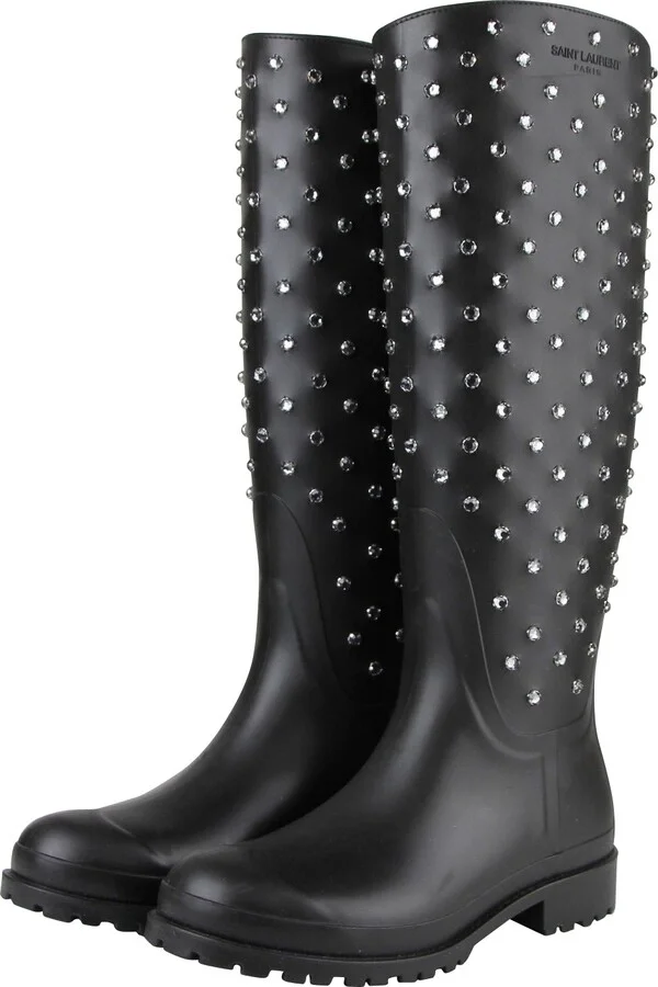 Women's Black Rubber Women Rain Boots With Crystal Studs (36 EU / 6 US) - Image 2