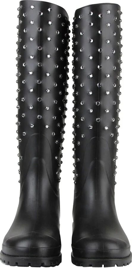 Women's Black Rubber Women Rain Boots With Crystal Studs (36 EU / 6 US) - Image 3