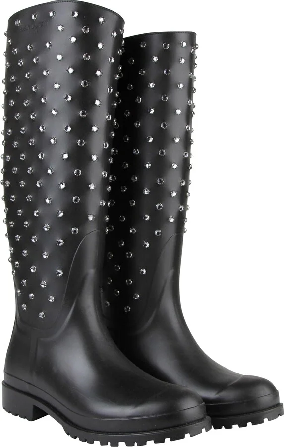 Women's Black Rubber Women Rain Boots With Crystal Studs (36 EU / 6 US) - Image 4
