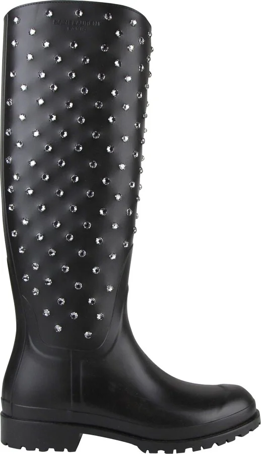 Women's Black Rubber Women Rain Boots With Crystal Studs (36 EU / 6 US) - Image 6