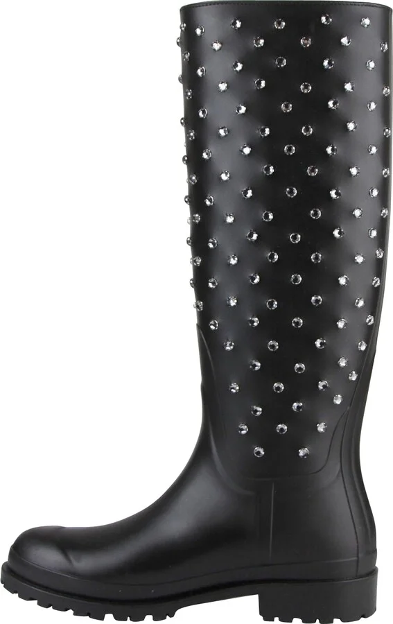 Women's Black Rubber Women Rain Boots With Crystal Studs (36 EU / 6 US) - Image 7