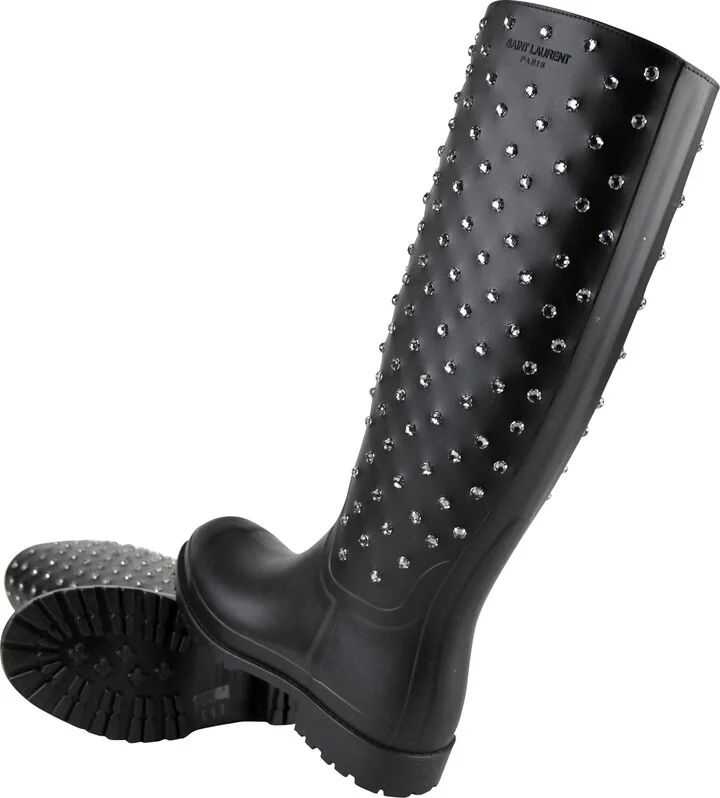 Women's Black Rubber Women Rain Boots With Crystal Studs (36 EU / 6 US) - Image 9