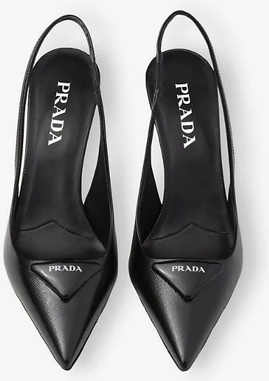 Womens Black Saffiano Sling-Back Patent-Leather Heeled Courts Eur 38/5 Uk Women - Image 2
