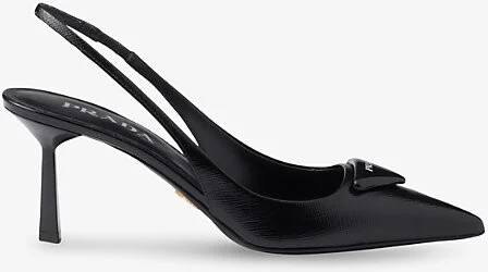 Womens Black Saffiano Sling-Back Patent-Leather Heeled Courts Eur 38/5 Uk Women