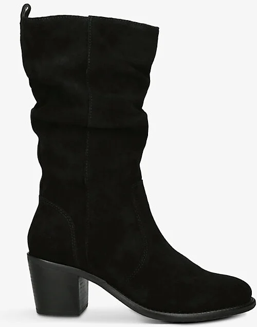 Womens Black Secil Scrunched-Ankle Suede-Leather Knee-High Boots Eur 38/5 Uk Women