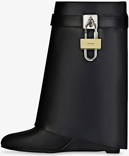 Womens Black Shark Lock Leather Heeled Ankle Boots Eur 38/5 Uk Women - Image 2