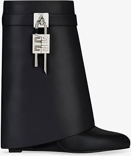 Womens Black Shark Lock Leather Heeled Ankle Boots Eur 38/5 Uk Women
