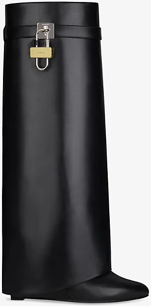 Womens Black Shark Lock Leather Heeled Boots Eur 41 / 8 Uk Women - Image 2